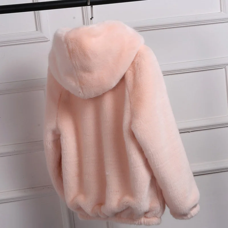 Winter Jacket Women 2022 New Faux Mink Fur Coat Casual Long Overcoat Turn Down Collar Warm Jacket Zippered Padded Hoodie