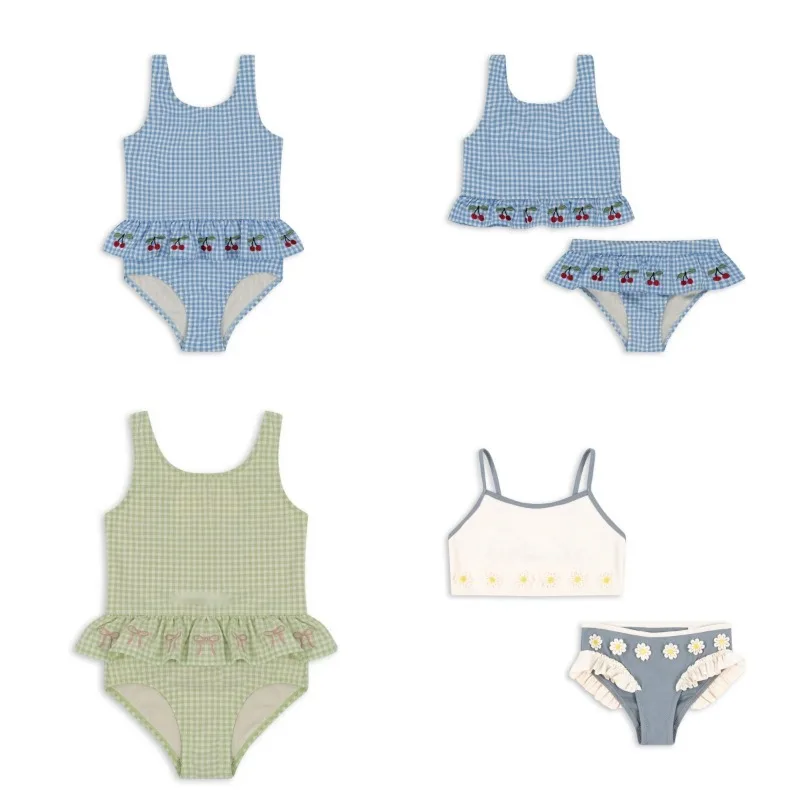 Купальники для маленьких девочек Цельный купальник в клетку с вишней женские