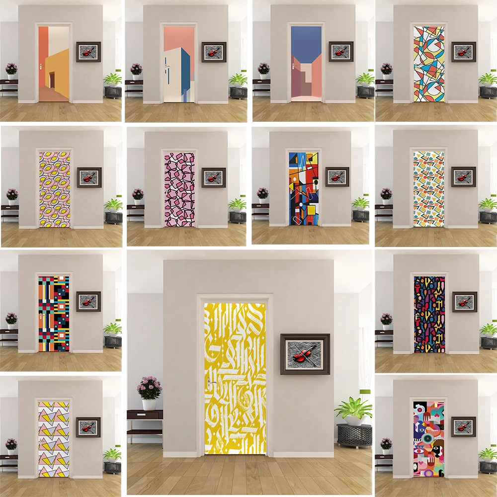 

Irregular Graphic Door Stickers Home Decoration Wallpaper Bedroom Living Room Waterproof Self-adhesive Poster Door Renovation