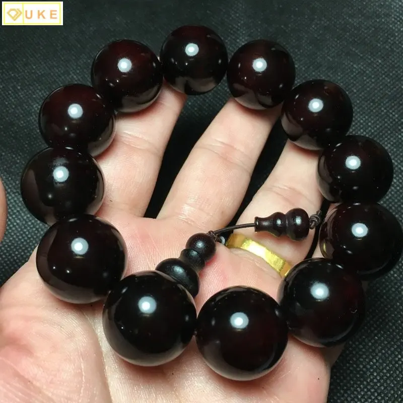 

Indian Old Material Small Leaf Red Sandalwood Hand String Mud Glass Bottom 20mm12 Male and Female Buddha Beads Bag Slurry