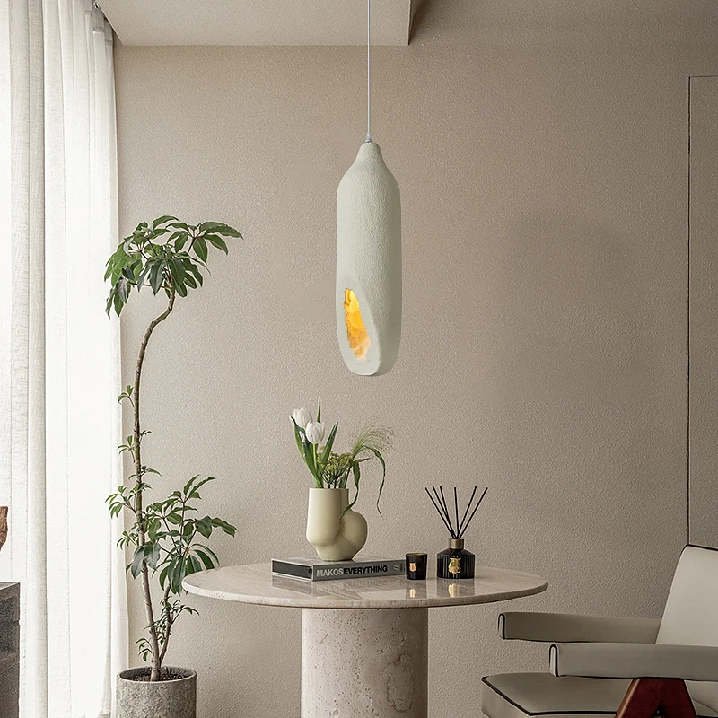 

Janpanese Wabi Sabi Pendant Lamps Modern Creative Plaster Hanging Lamps Foyer Kitchen Bedroom Bedside Abstract White Chandeliers