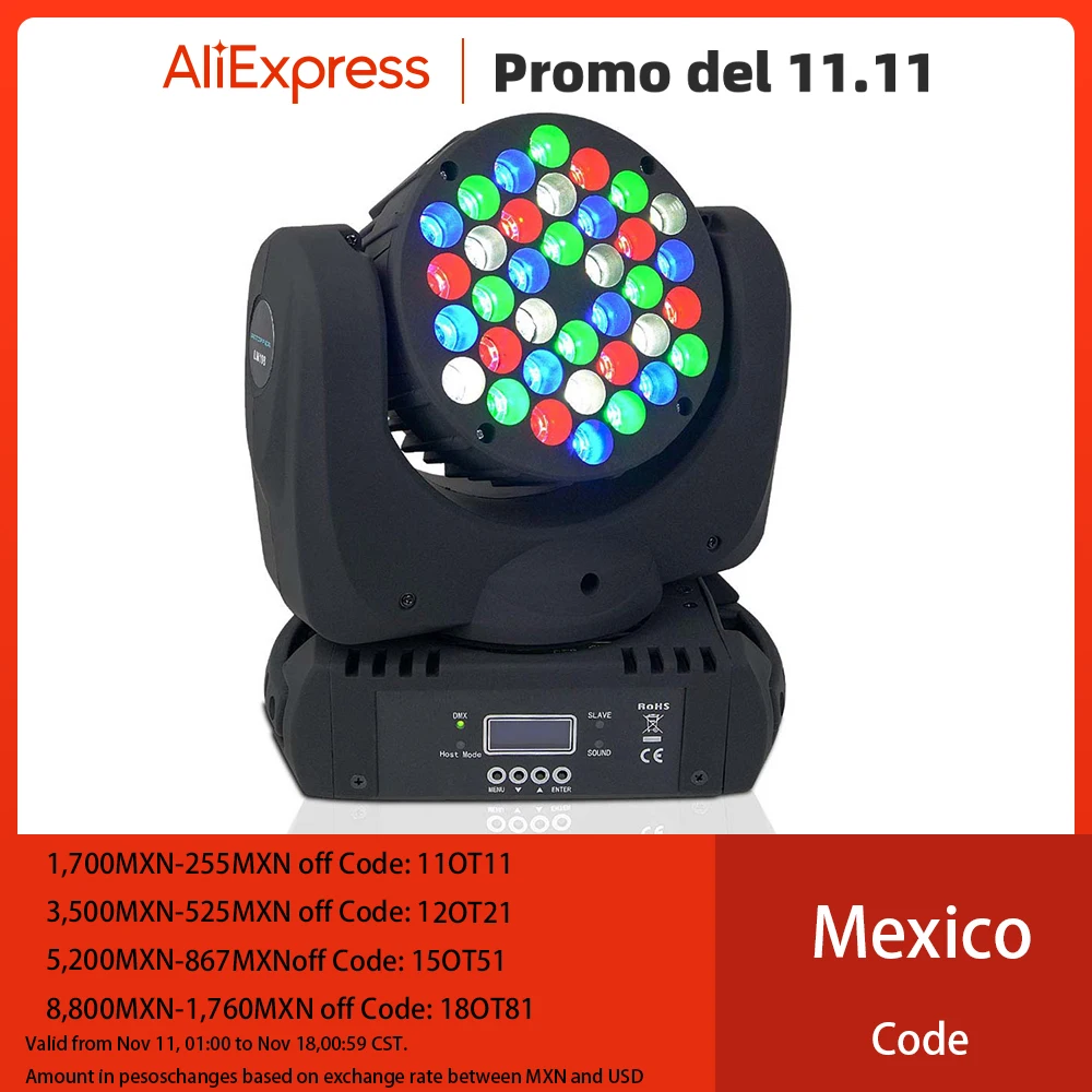 

Hot Moving Head Wash Light 3 X 36 RGBW Led Light Moving Head Light With Auto Running Sound Activated DMX Control LM108