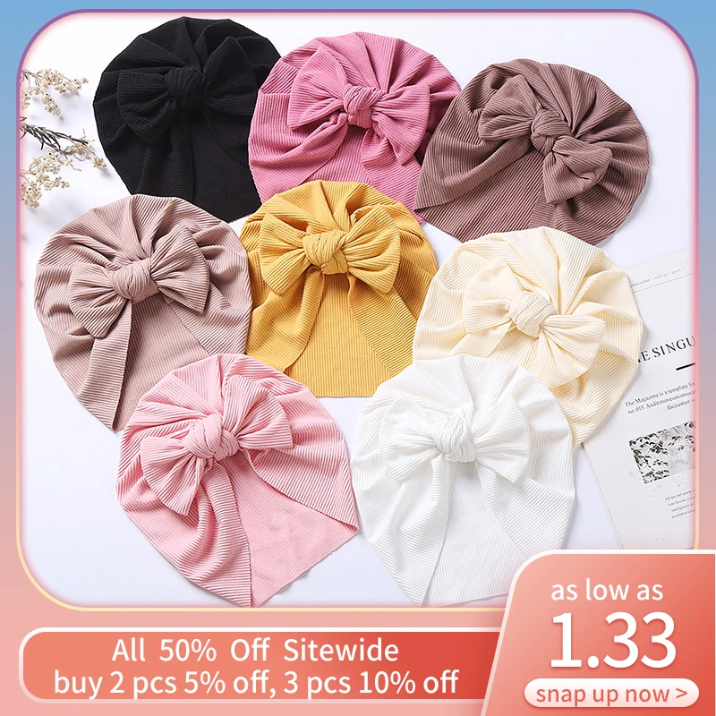 

Детская шапочка с мультяшным бантом, тюрбан, однотонные Детские регулируемые шапки из мягкого эластичного хлопка, детская шапочка для дево...