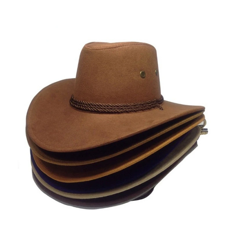 Vintage Solid Color Western Cowboy Hat Suede Outdoor Visor Hat Men's Riding Cap Sunscreen Large Brimmed Pink Cowgirl Hats Unisex