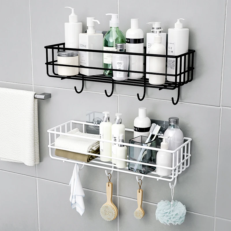 wall mounted bathroom shelves floating shelf shower hanging basket shampoo holder wc accessories kitchen seasoning storage rack free global shipping