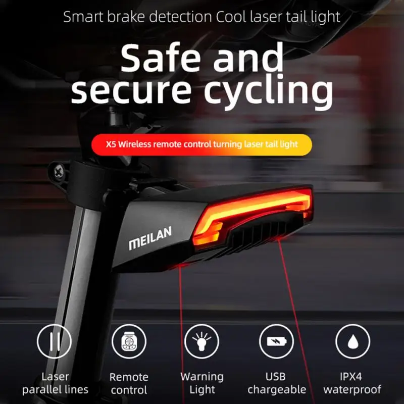 

Meilan X5 Bike Brake Light Flash Tail Light Rear Turn Bicycle Wireless Remote Control Turning Cycling Laser Safety Line Lights