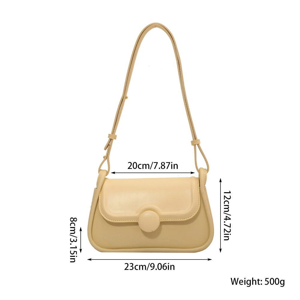 Spring and Summer Women's Bag Simple Designer Underarm Bags Macaron Solid Color PU Leather Round Magnetic Buckle Shoulder Bag