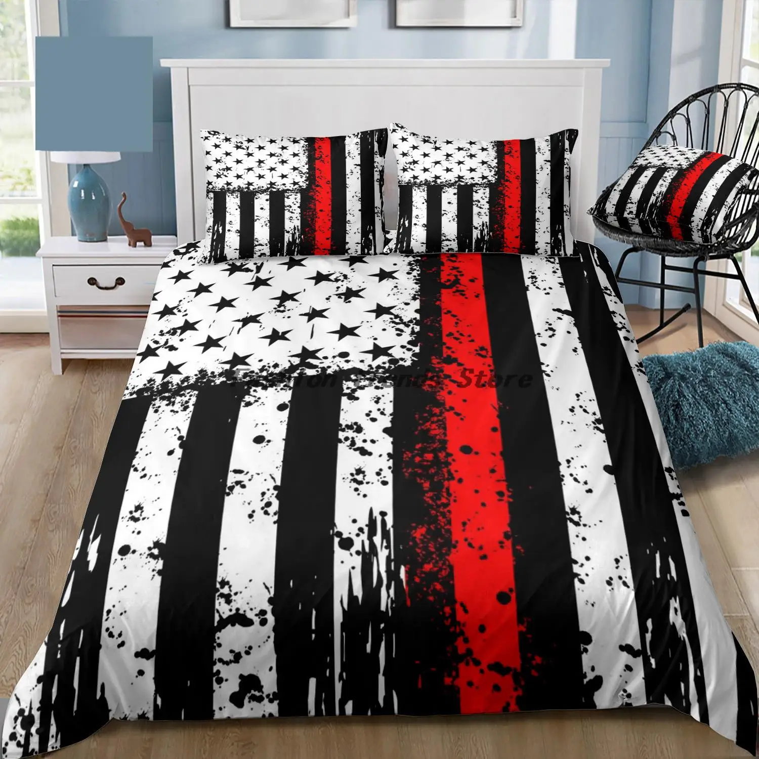 

Firefighter Red Line American Flag Bedding Set Duvet Cover with Pillowcase Bed Set Luxury Twin Full Queen King Dropshiping