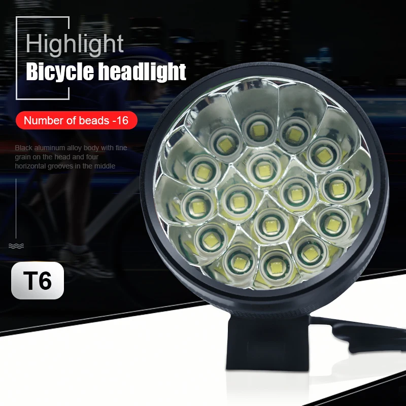

16 XML-T6 LED Bicycle Headlight 40000LM 3 Modes Front Light Bike Flashlight Running Lights + Rechargeable 18650 Battery Pack