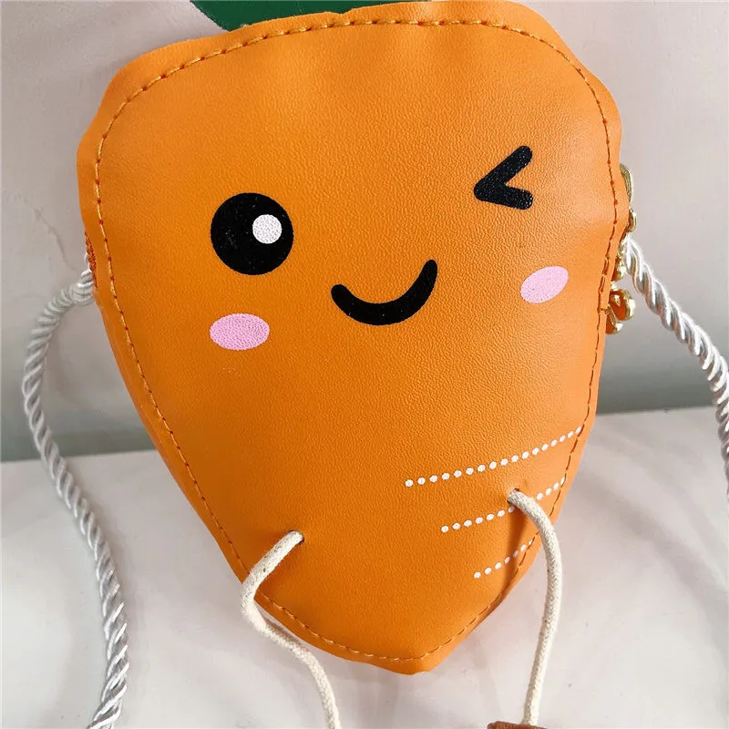 New Mini Cartoon Carrot PU Leather Children's Small Crossbody Bag Cute Kids One Shoulder Bag Boy Girl Sweet Messenger Bag Purse