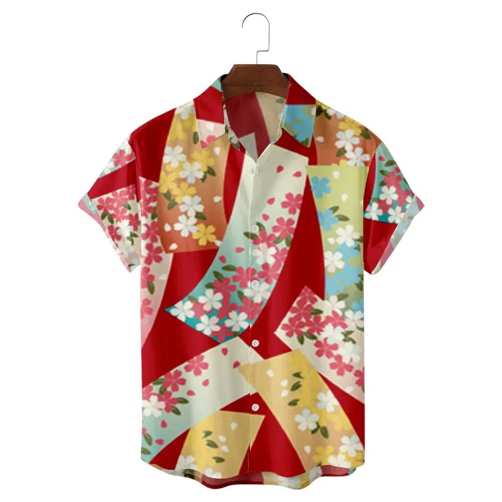 

four-leaf clover print 3D Digital Printing Trend Loose Short-sleeved Shirt Men's Top