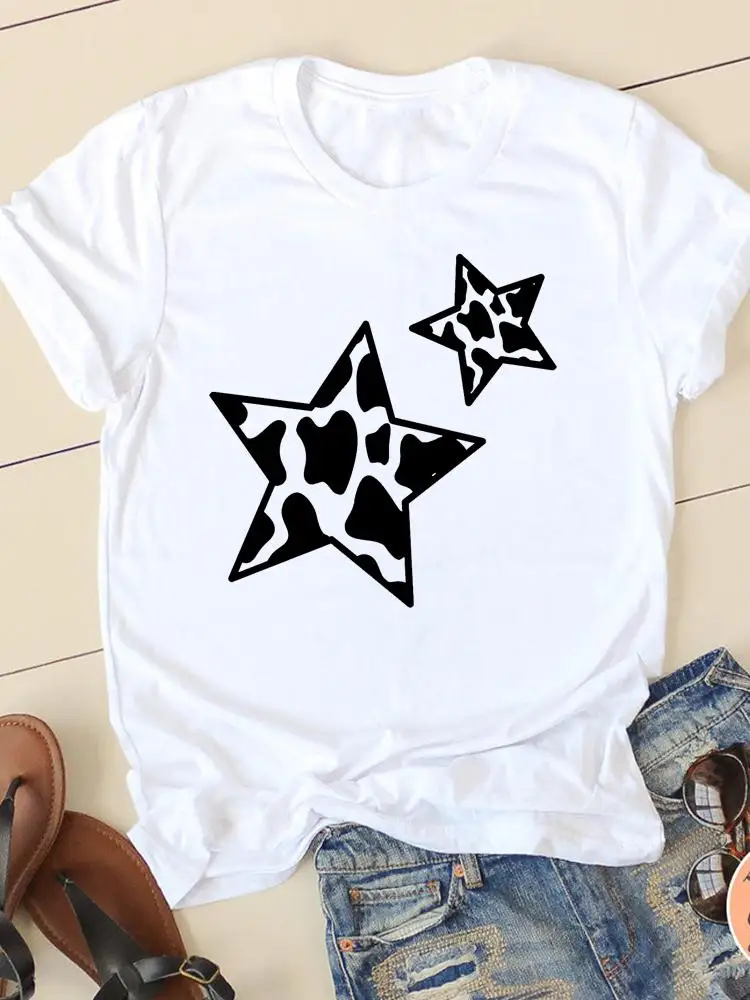 

Graphic Tee T-shirts Short Sleeve Ladies Casual Clothing Leopard Love Star Trend Summer Women Fashion Female T Shirt Clothes
