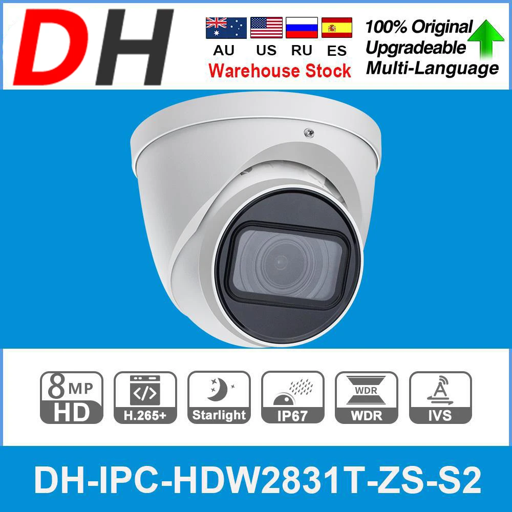 

Dahua Original IPC-HDW2831T-ZS-S2 8MP 4K 5X Zoom Vari-focal POE SD Card Slot H.265+ 40M IR IVS IP67 Starlight Eyeball IP Camera
