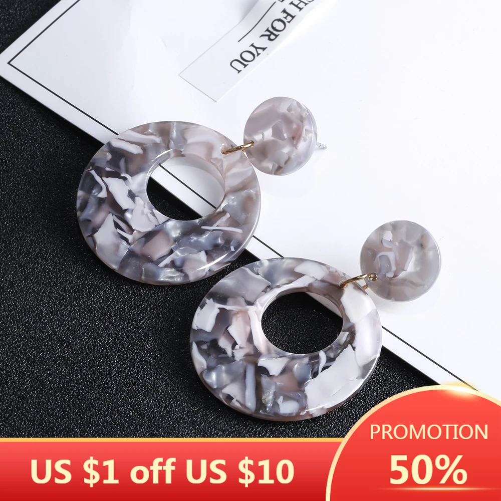 SOHOT очарование бохо стиль двойные круглые акриловые серьги-кольца Изысканные красочные уксусная кислота женские ювелирные изделия Аксессуары для Bijoux