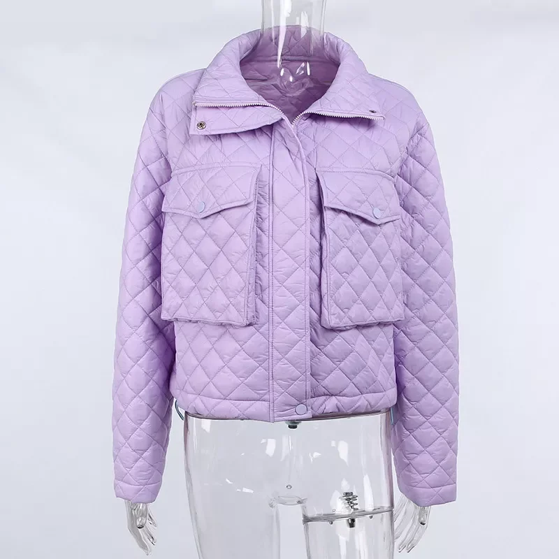New2022 Purple Quilted Jackets for Women 2021 fashion Autumn Winter Zip Up Cute Bubble Coat Street Outwear casual White