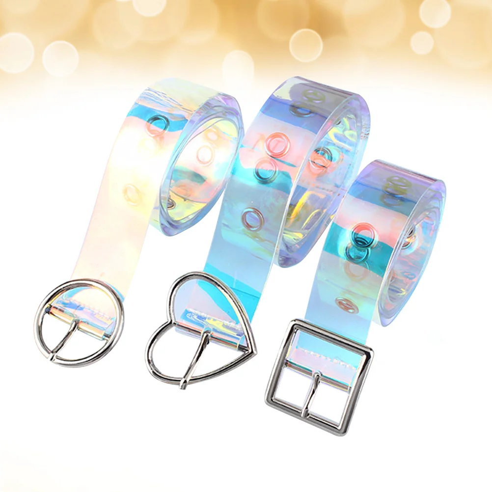 

3PCS Iridescent PU Belt Waist Belt Fashion Jeans Pants Belt for Ladies (Square Buckle, Heart Shape Buckle, Round Buckle)