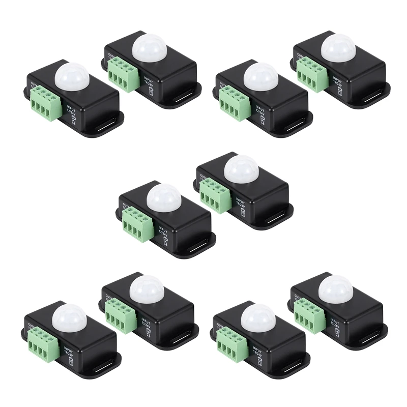 

10 X DC 12V/24V 8A Body Infrared PIR Motion Sensor Switch LED Light Strip Automatic, Black