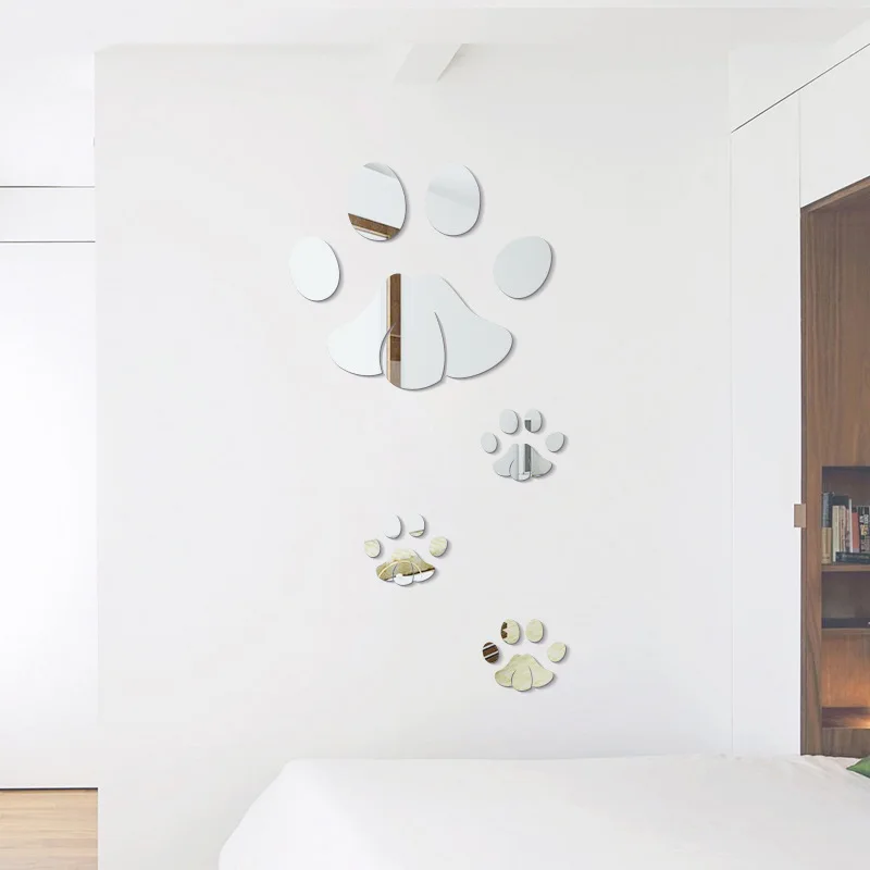 

Jm327 Cute Cat Claw Footprints 3D Stereo Acrylic Mirror Sticker TV Background Wall Decoration DIY Stickers