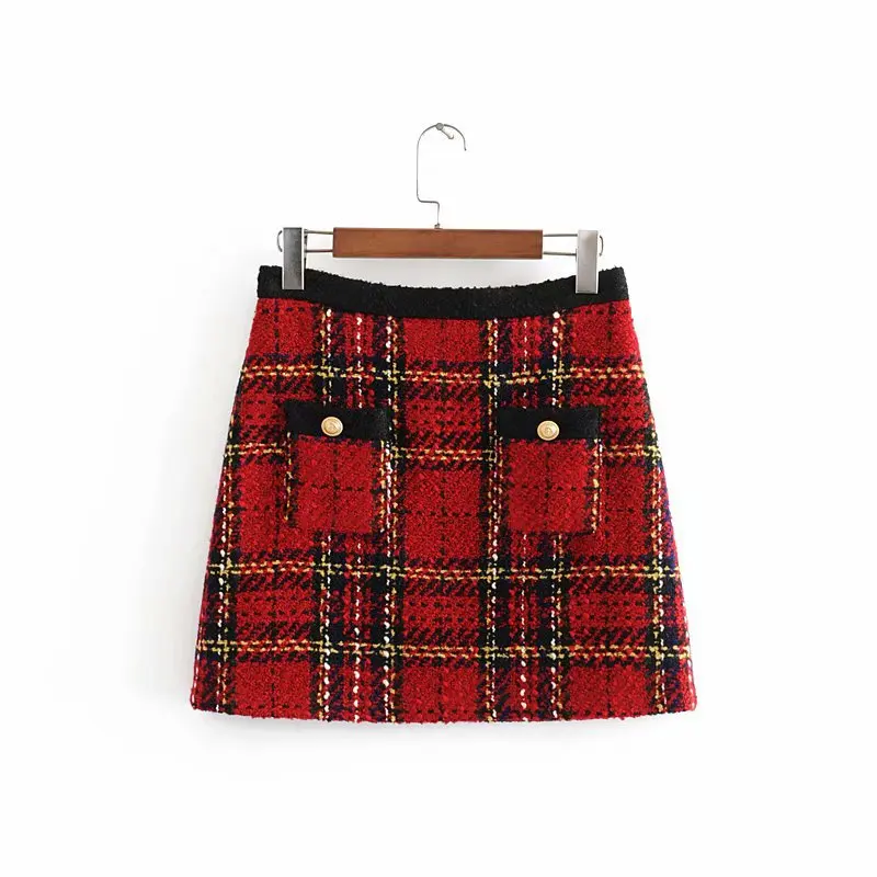 Red Tweed Plaid Blazers and Mini Dress 2023 Spring Women Patchwork Chic Blazers Cotton Jacket Suits Cool Girls Plaid Clothing