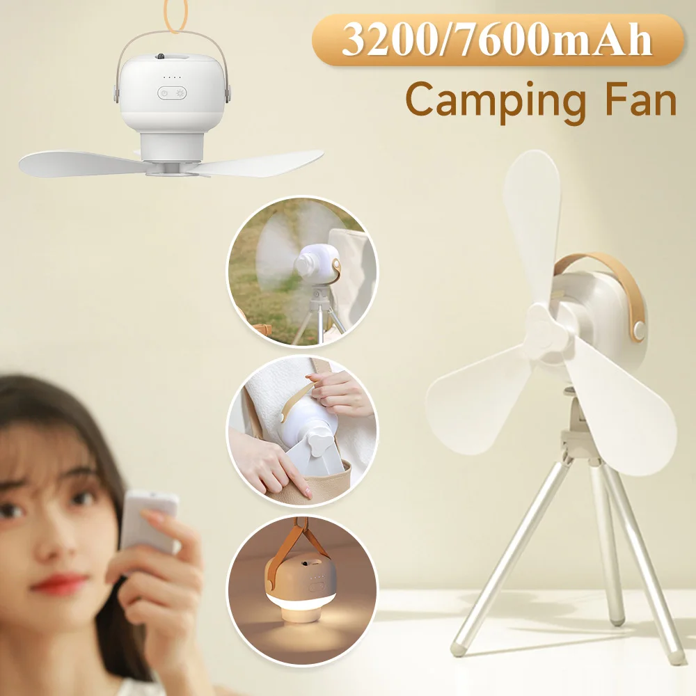 

Camping Ceiling Fan Light Rechargeable Remote Control Tent Hanging Fan 3600mAh/7200mAh Low Noise for Indoor Outdoor