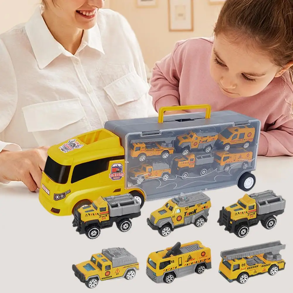 

Truck Container Toy Mini Fire-Truck Police-Car Vehicle Toy 1:50 Scale Portable Car Transporter Children Toy Birthday Gift Model