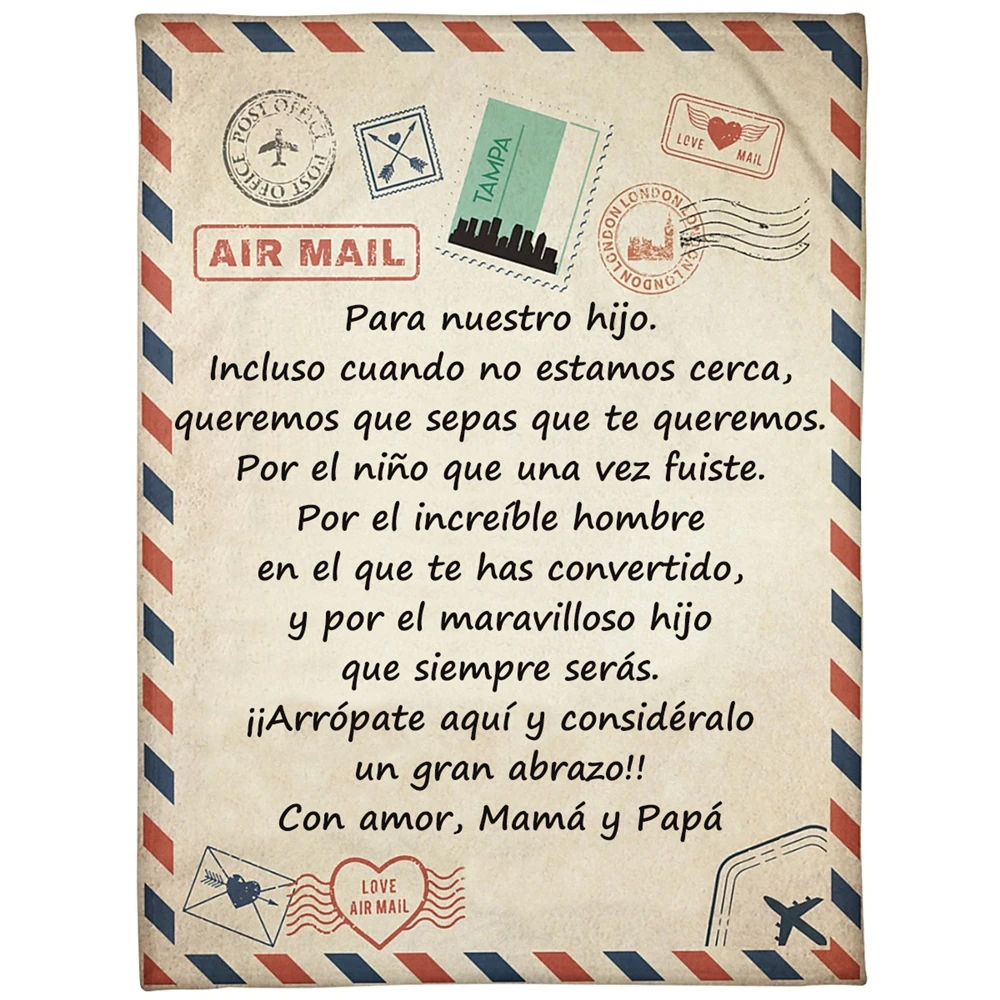 

CLOOCL To My Son Flannel Blanket 3D Printed Love Air Mail Throw Blankets for Beds Keep Warm Plush Quilts Birthday Gifts