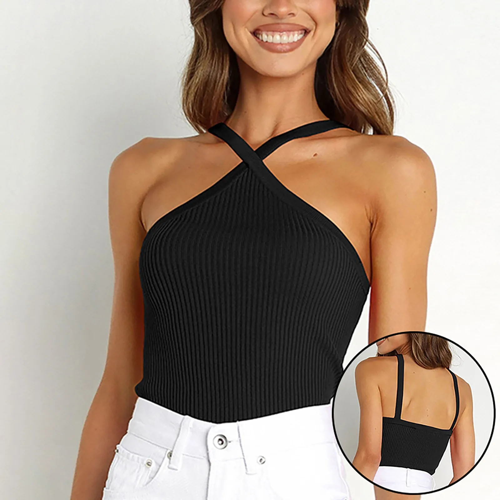 

Майка женская трикотажная в рубчик, пикантный Топ без рукавов, однотонная Базовая рубашка с открытой спиной, Y2k, на лето