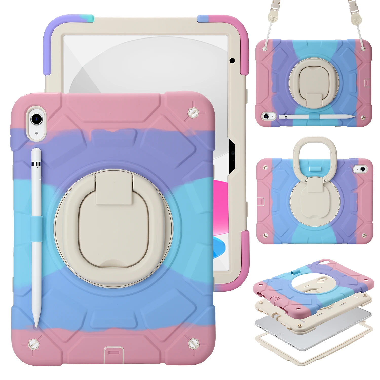 

Luxury Casing For iPad 10Th 10.9,iPad7TH/8TH/9TH 10.2 Shockproof Soft Silicone Skin Hard PC 360° Rotation Tablet Case