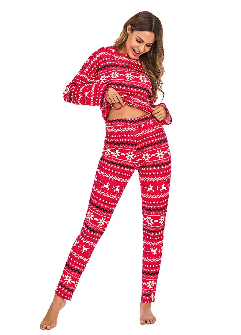 

Женский пижамный комплект с принтом, круглым вырезом и длинными рукавами