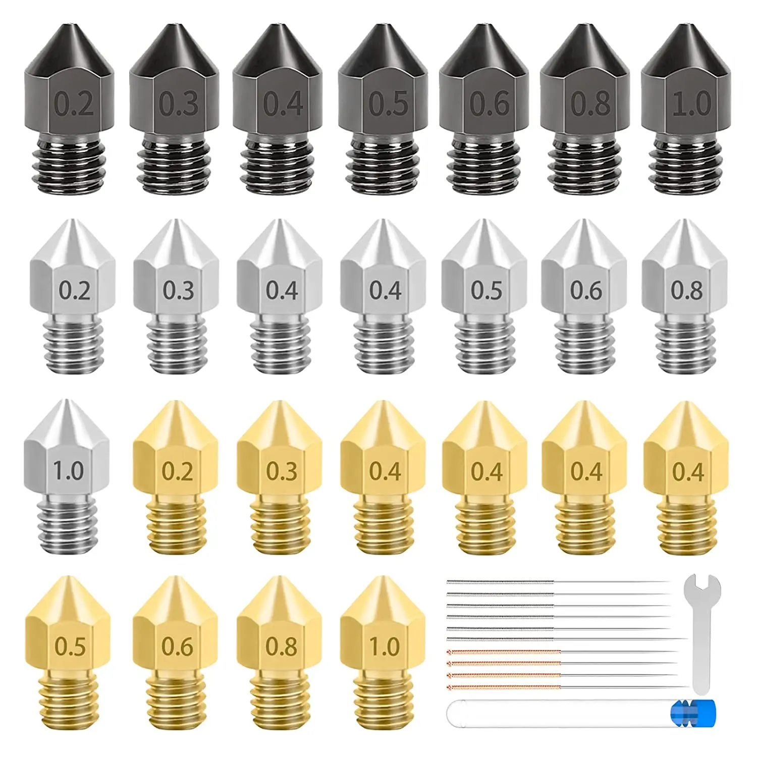 Mk8 Extruder Hardened Steel Stainless Steel Brass Nozzle 0.2 0.3 0.4 0.5 0.6 0.8 1.0mm For A8 Ender 3 Cr10