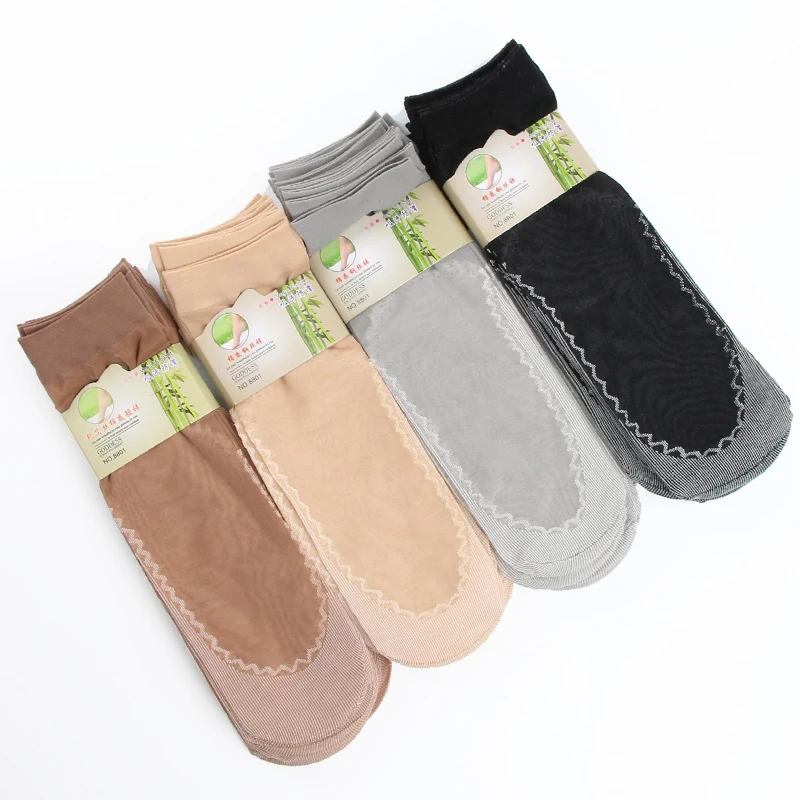 1/10Pair Spring Summer Women Soft Socks Casual Non-Slip Bottom Splice Fashion Transparent Ladies Girls Thin Silk Sock