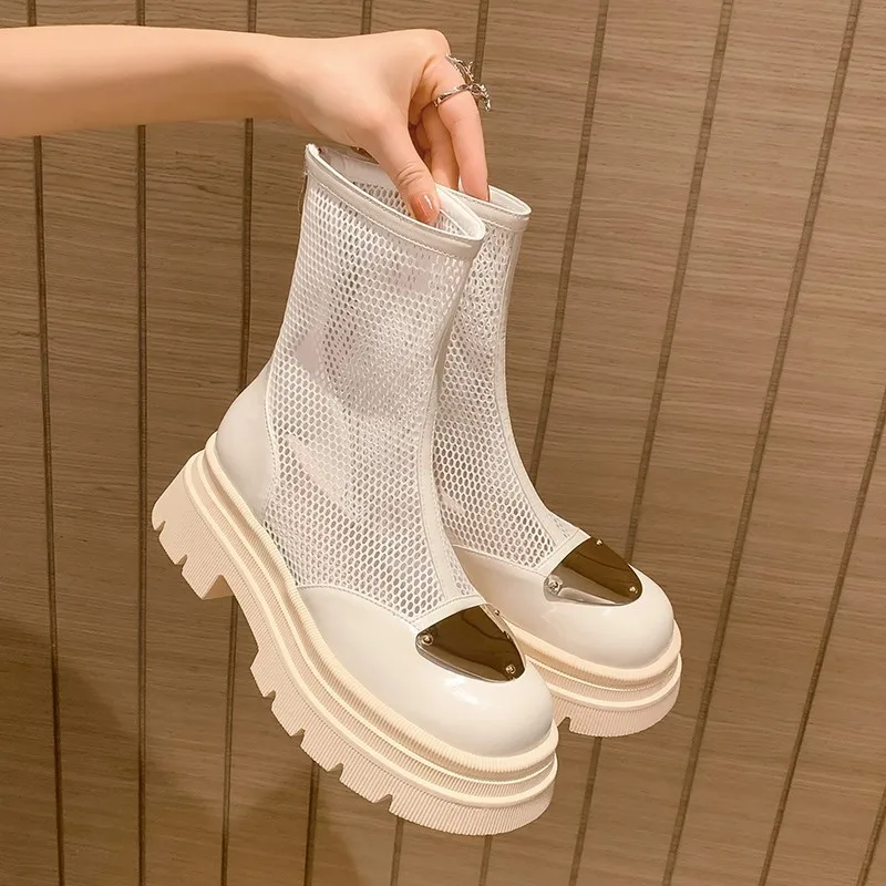 

2023 Thick Soled Martin Boots Small Height Summer Mesh Boots Female Breathable Thin Style Mesh Gauze Hollowed Out Cool Boot Tide