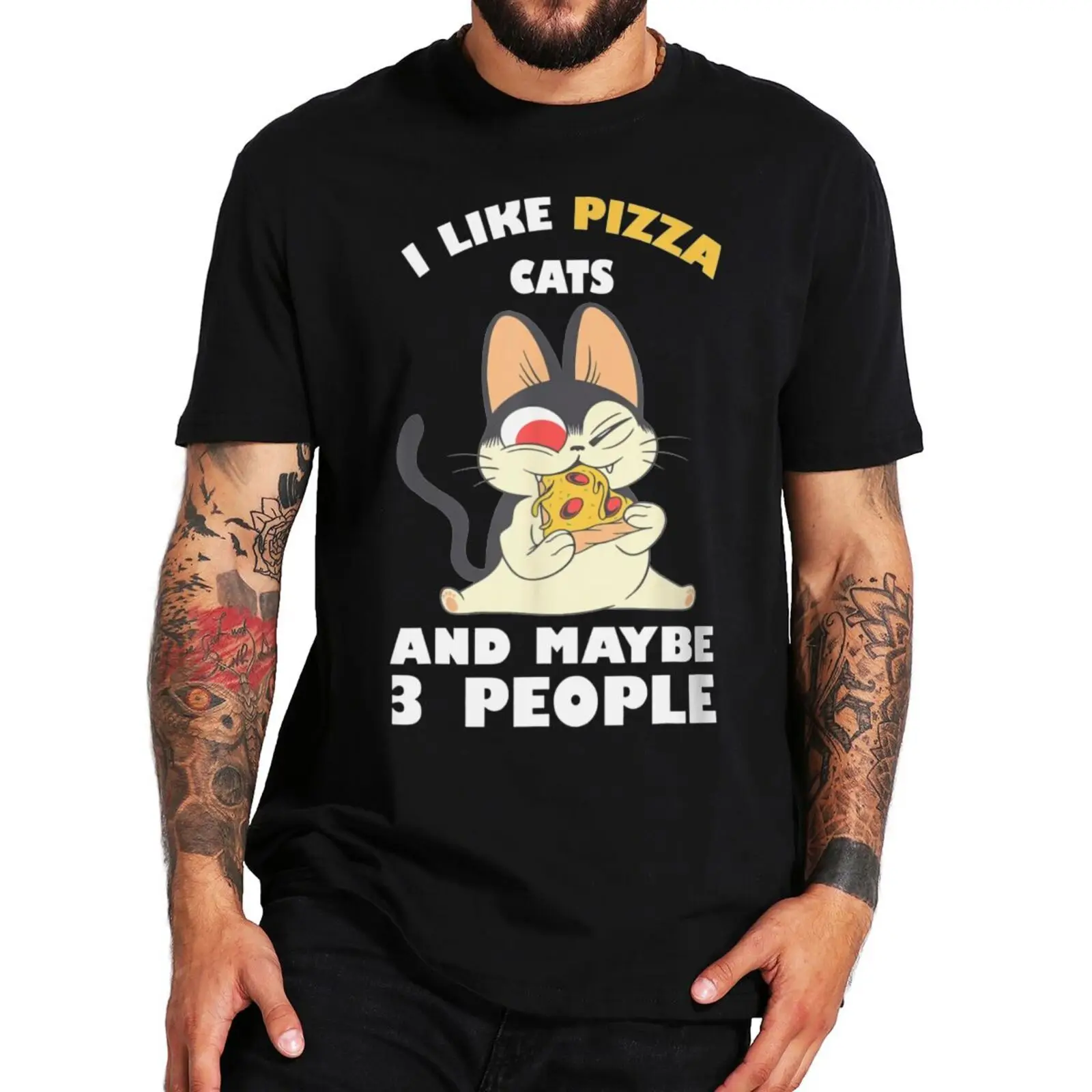 

I Like Pizza Cat And Maybe 3 People T-shirt Funny Cat Pizza Lovers Short Sleeve Cotton Summer Casual Oversized Unisex T Shirt