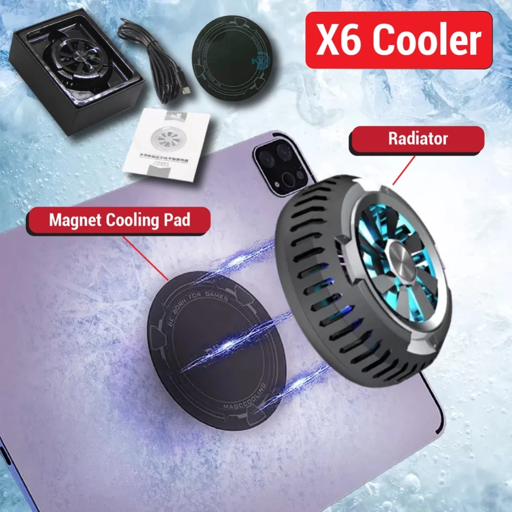 

X6 Metal Semiconductor Radiator Plate Magnetic Universal Mobile Phone Cooler Pocket Electric Radiator Quiet Tablet Cooling Fan