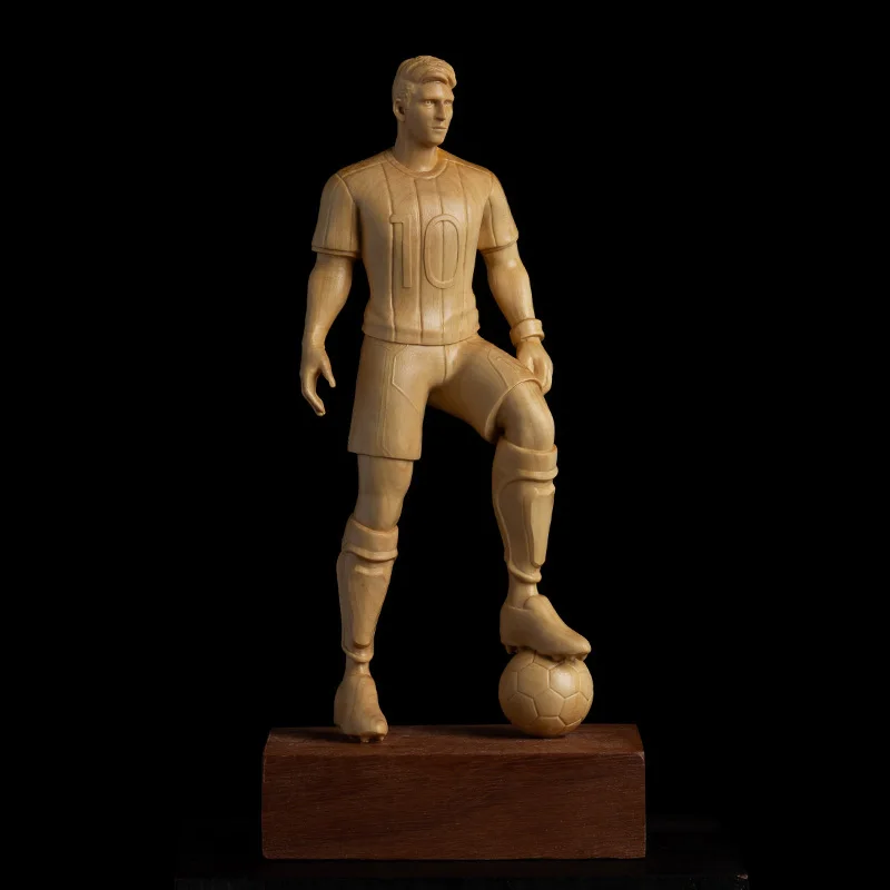 

XS598-18,5 см скульптура с изображением футбольной звезды Месси из ящика фэн-шуй, резьба по дереву, коллекционные украшения