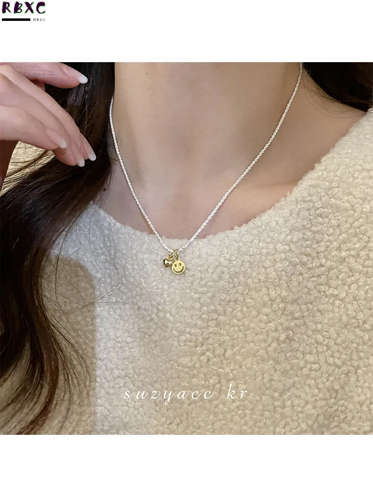 

Korean Light Luxury Niche Design Sense Sparkling Chain Smiling Face Love Pendant Necklace Female 2022 Collarbone Chain