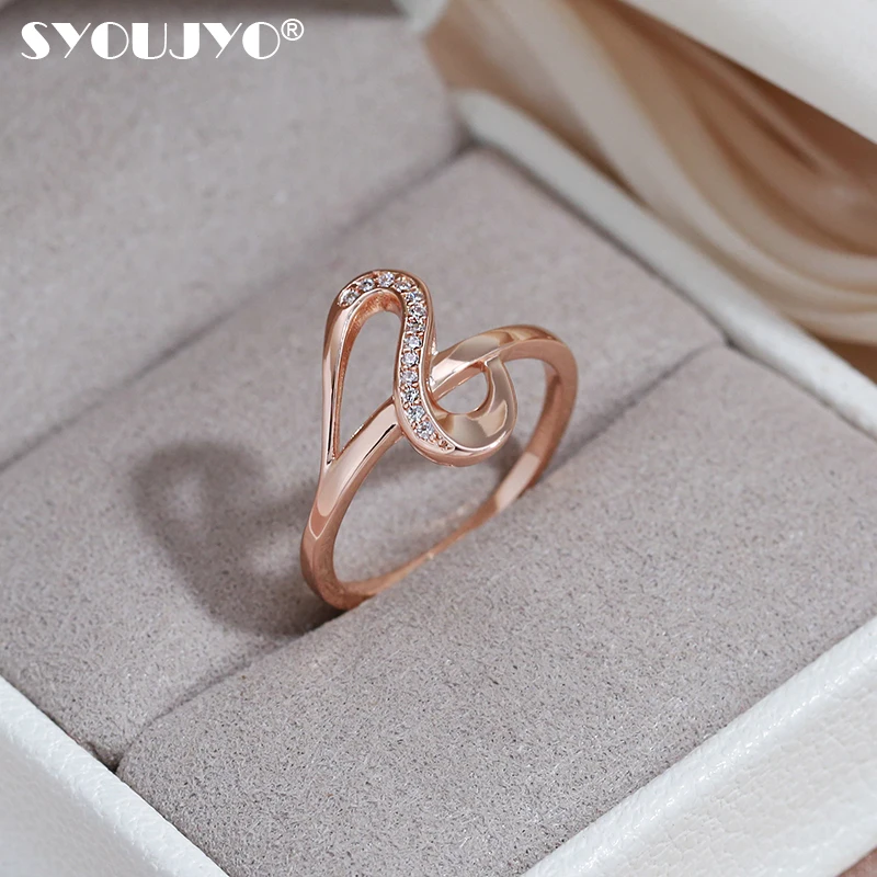 

SYOUJYO Elegant 585 Rose Gold Color Women's Ring Luxury Party Fine Jewelry Vintage Natural Zircon Simple Design Rings Gift