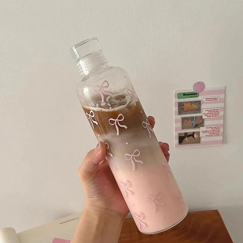 500 мл Kawaii Bow пластиковая бутылка для воды со шкалой времени прозрачная чашка Спорт