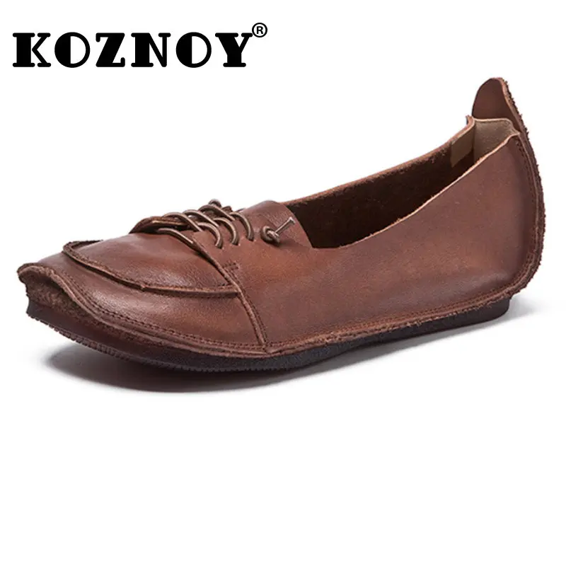 

Koznoy Genuine Leather Woman Shoe Cow Skin 1.5cm New Moccasins Flats Summer Ethnic Shallow Comfy Fashion Elegance Females Luxury