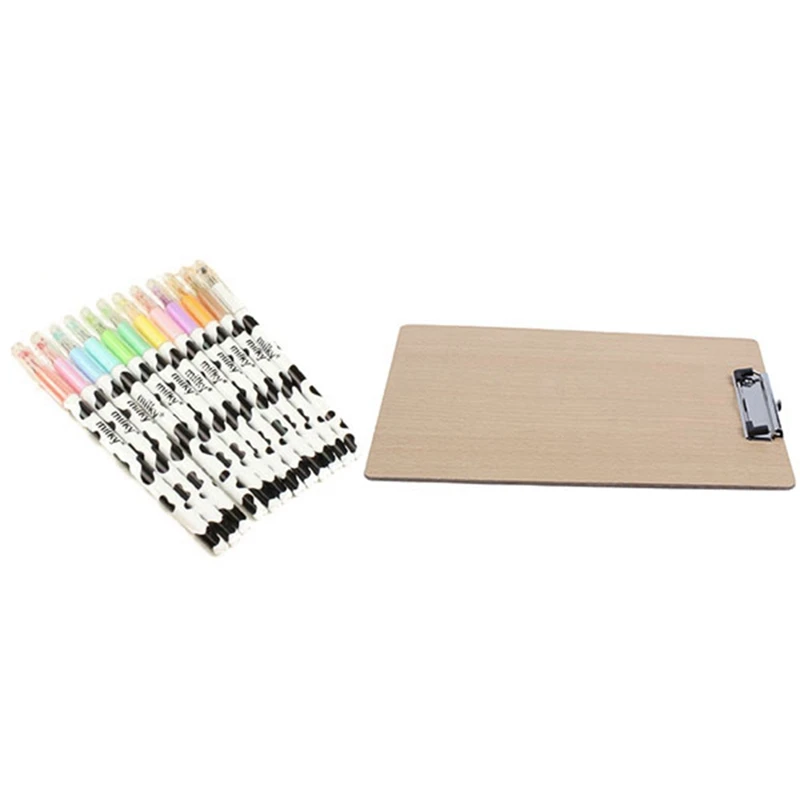 

12 Pcs Gel Pen Tiny Milk Cow Pen Office Material School Supplies With A4 Size Wooden Clipboard Clip Board