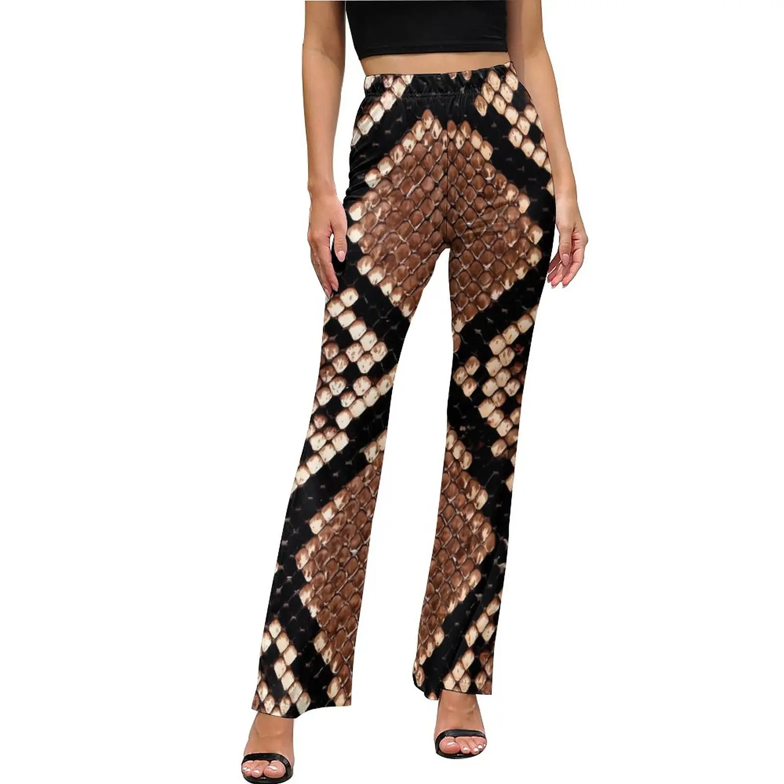 

Classic Snakeskin Casual Pants Woman Retro Print Slim Street Fashion Flared Pants Spring Sexy Pattern Trousers
