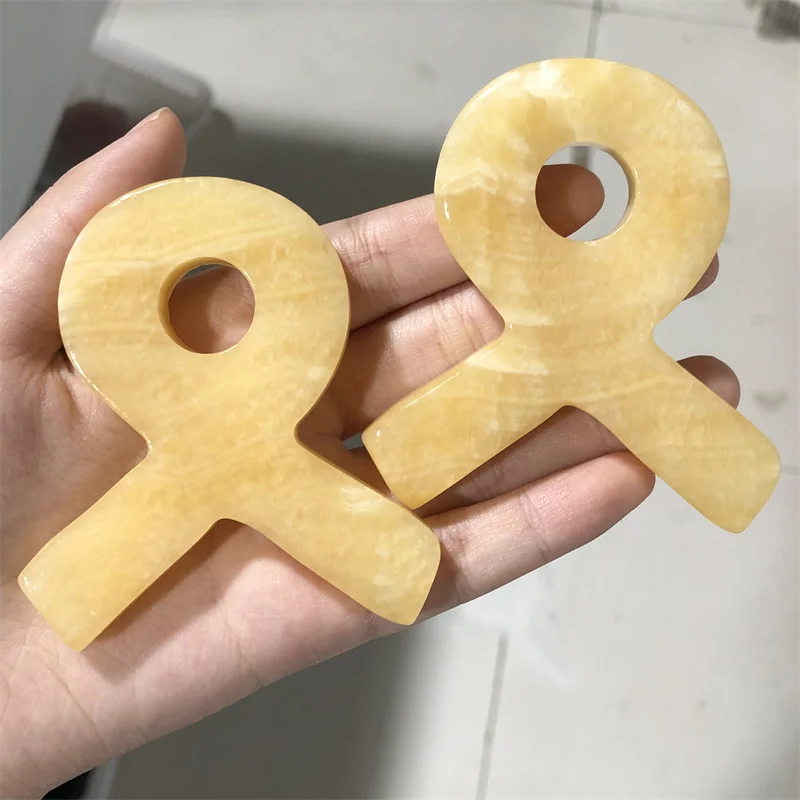 

1pc Natural Crystal Yellow Calcite Carving Riband Carving Crafts Healing Energy Yellow Gem Gifts