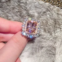 ins french elegant square crystal baroque court vintage pink cubic zirconia ring fashion luxury wedding jewelry for women gifts