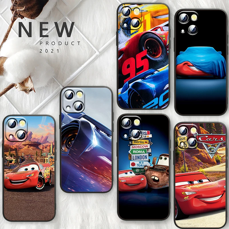 Cars Lightning McQueen Disney For Apple iPhone 14 13 12 Mini 11 XS Pro Max X XR 8 7 6 Plus SE 2020 5 Funda Capa Black Phone Case