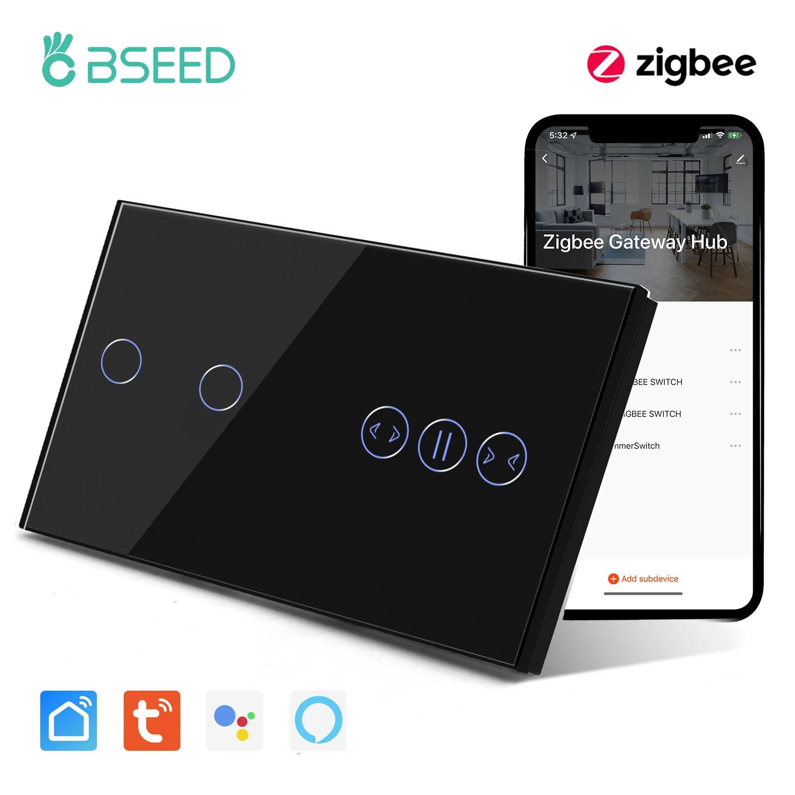 Умный сенсорный переключатель для штор BSEED ZigBee 3.0