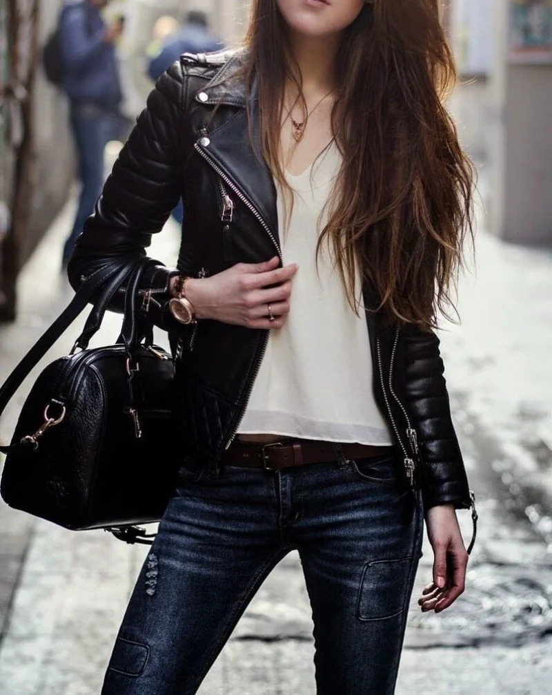 Womens Leather Jacket Quilted Black Lamb Skin Designer Fashion Genuine Leather Coat