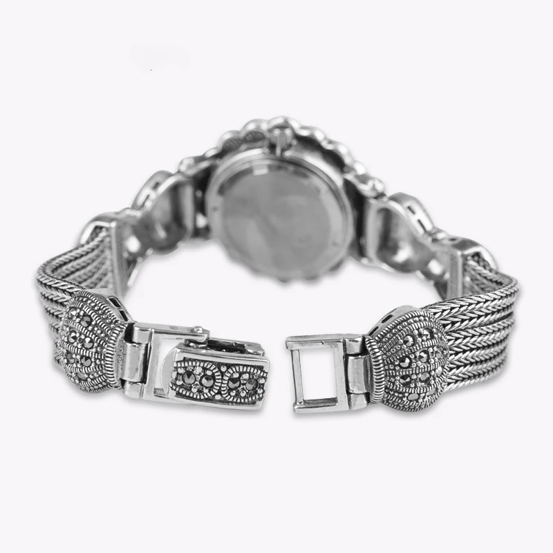 YYSUNNY Trendy Round Sun Shaped Wrist Watch for Women S925 Sterling Silver Ladies Elegant Weave Bracelet Jewelry Accessories enlarge