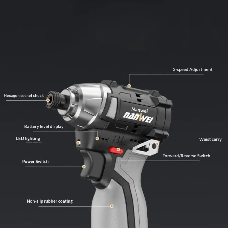 Фото Аккумуляторная ударная дрель-шуруповерт Mijia Nanwei 16.8V с бесщеточным двигателем, перезаряжаемая, пистолетного типа №5