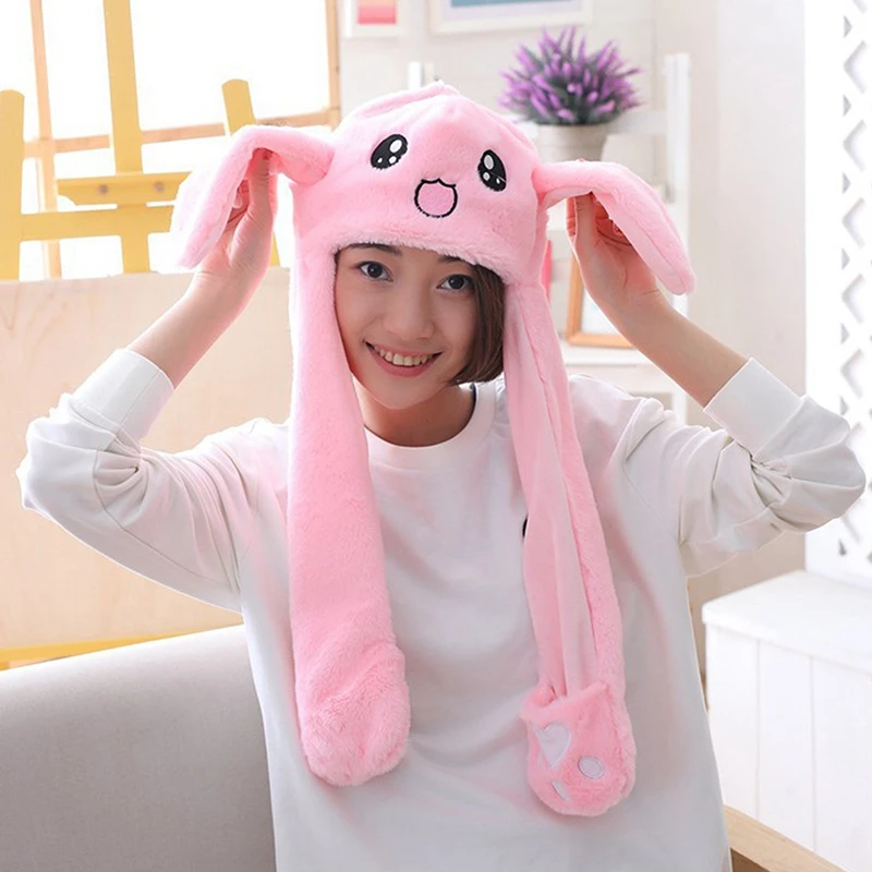 

2022 Fashion Moving Hat Rabbit Ears Plush Sweet Cute Airbag Cap Cartoon Animal Hat Headgear Photo Props Airbag Hat
