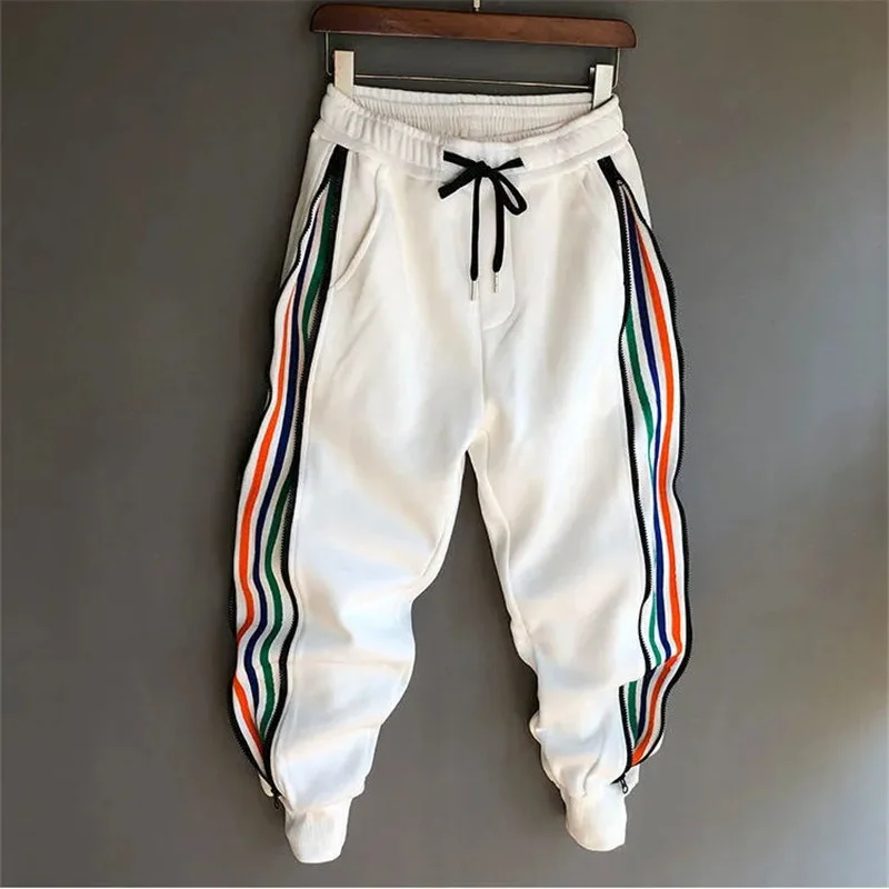 

2023 Fashion Hip Hop Streetwear Men Striped Patchwork Harem Pants Korean Loose Fit Cuffed Jogger Sweatpants Trousers For Male
